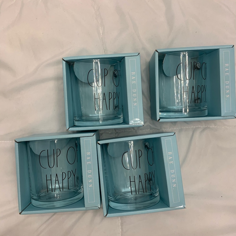 Rae Dunn Cup of Happy ( 4 ) 18 oz glass Mug - Picture 1 of 5